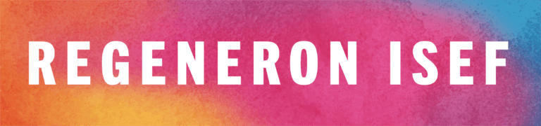 Bold white text 'REGENERON ISEF' on a vibrant orange-pink-blue gradient banner.