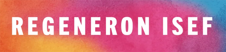 Bold white text 'REGENERON ISEF' on a vibrant orange-pink-blue gradient banner.